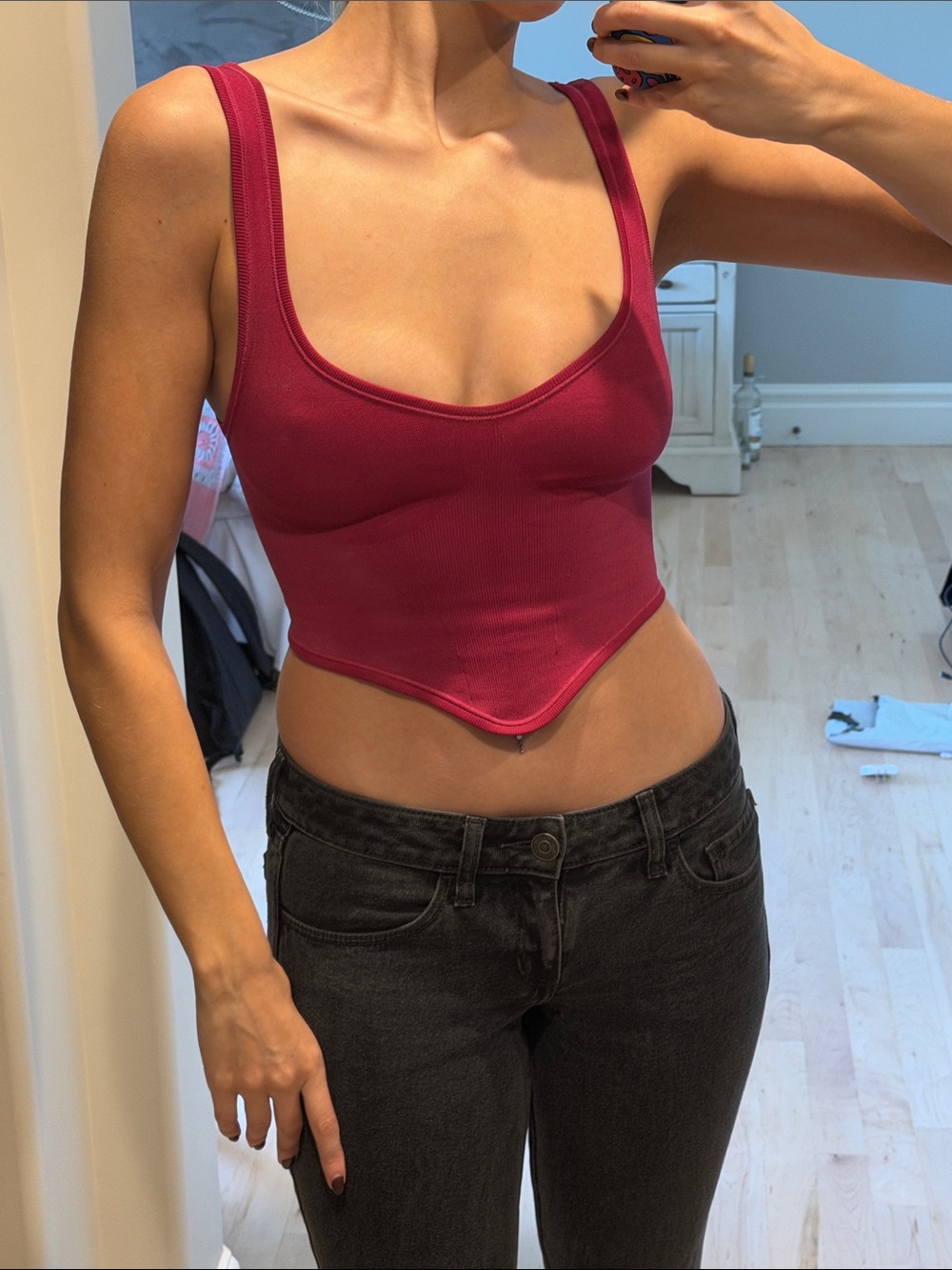 Urban Outfitters Ribbed Scoop Top - Berry